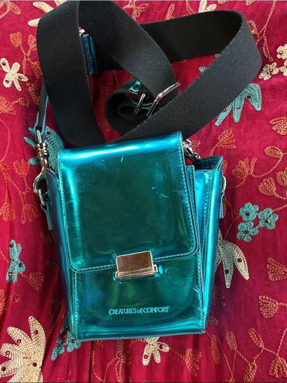 Creatures of Comfort Metallic Teal Crossbody Cosmetic Case